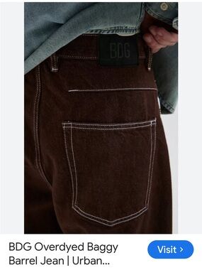 BDG Brown Baggy Barrel Jeans with Contrast Stitching
